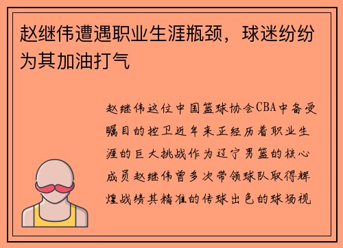 赵继伟遭遇职业生涯瓶颈，球迷纷纷为其加油打气